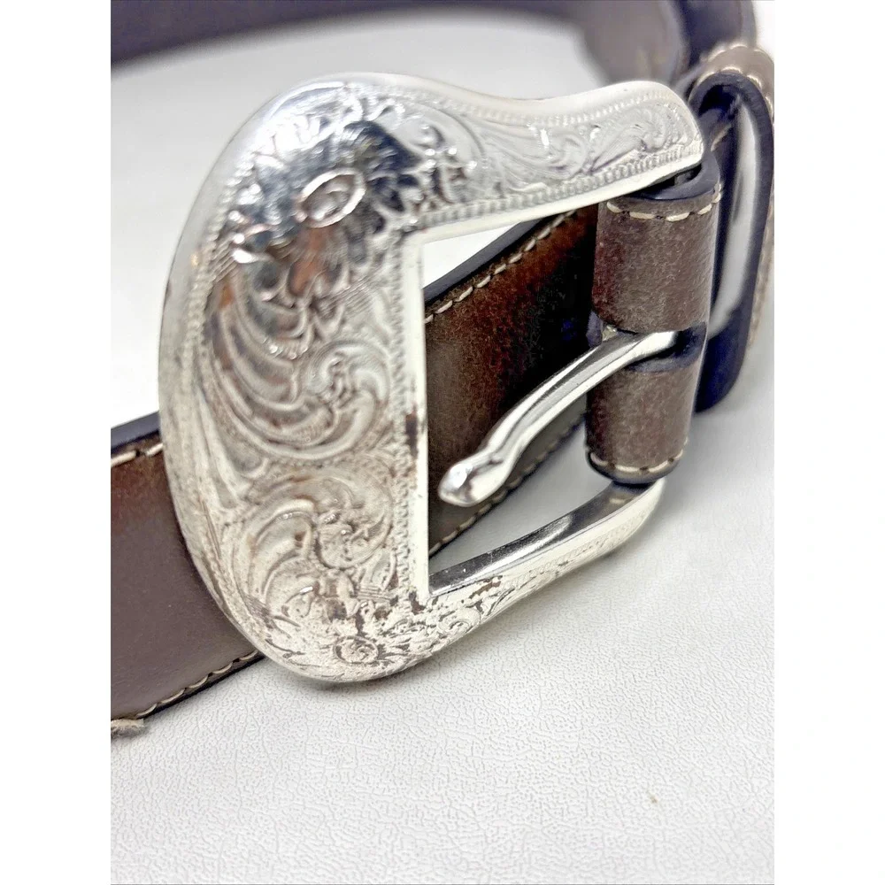 Nocona Lot Of 2 Brown Belt N2475444 Silver N2475702 Leather Western Men's 38